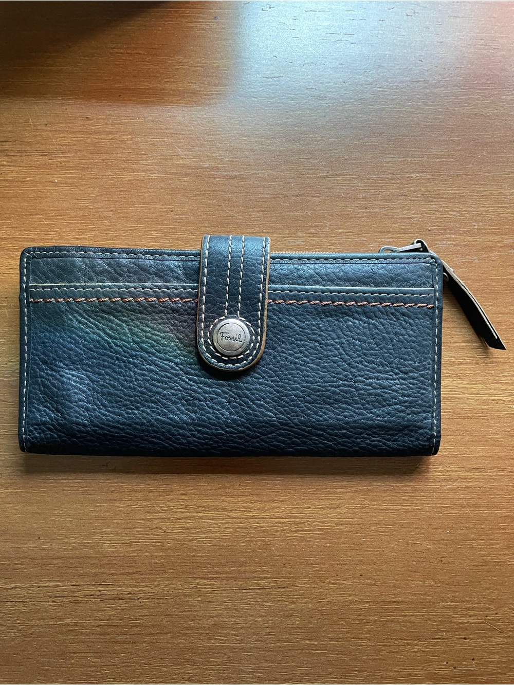 Fossil Black Pebbled Leather Wallet 7.5" x 3.5"